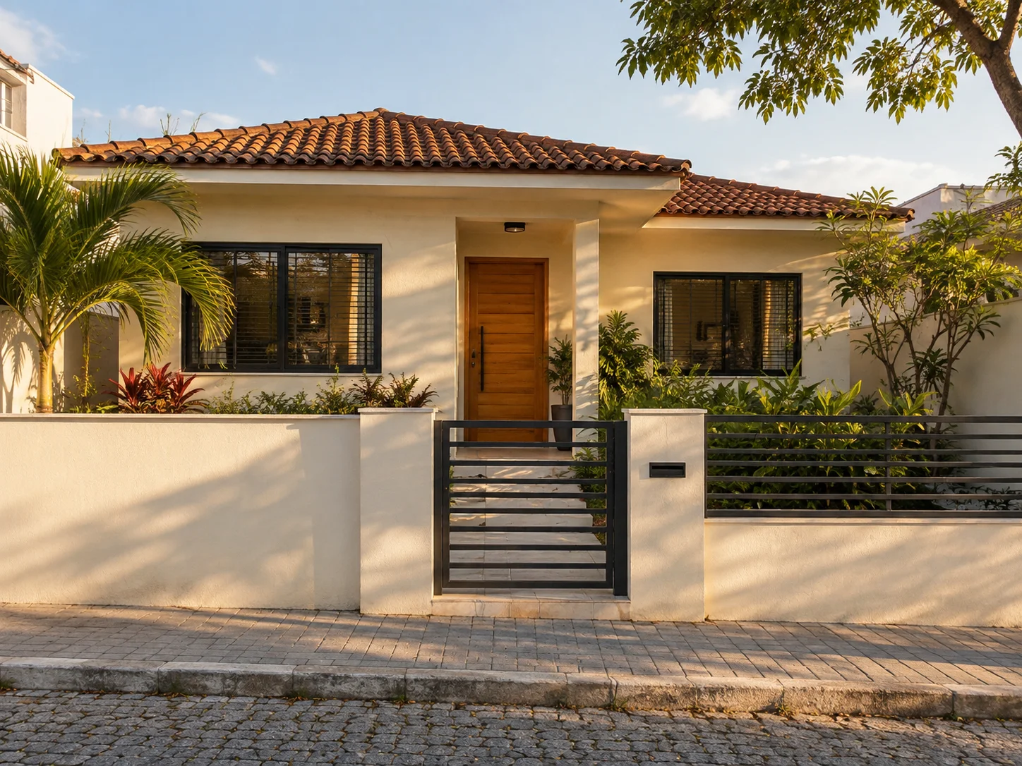 Fachada de uma casa brasileira com jardim; imagem ilustrativa gerada por IA.